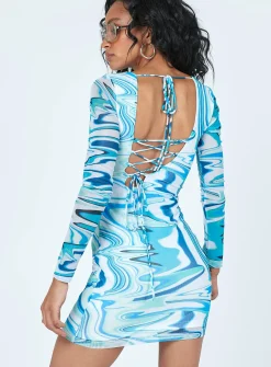Princess Polly Beckett Long Sleeve Mini Dress  Blue Best