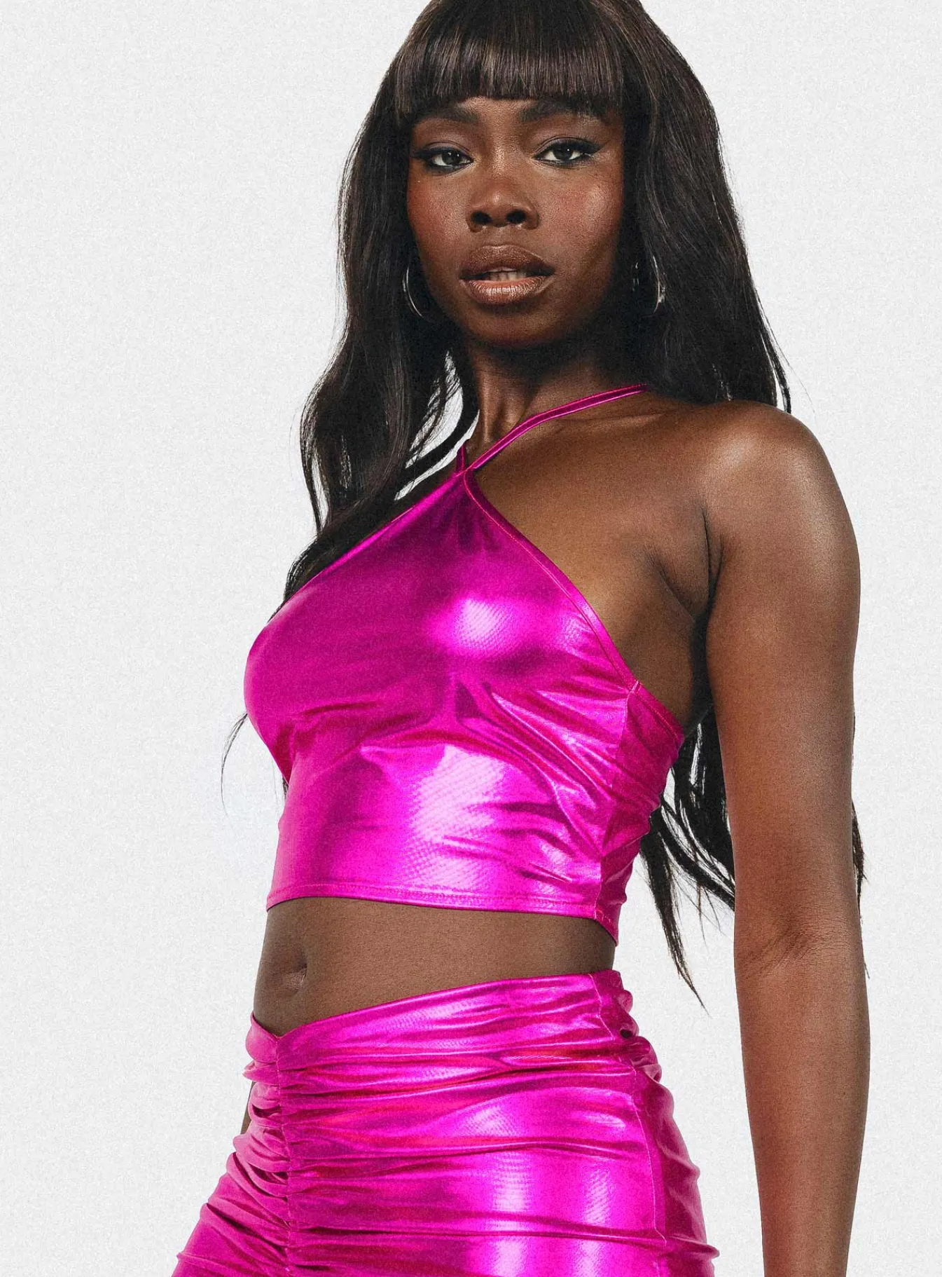Princess Polly Beden Shimmer Halter Top Pink Discount
