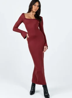 Princess Polly Belfa Long Sleeve Maxi Dress  Burgundy Best Sale