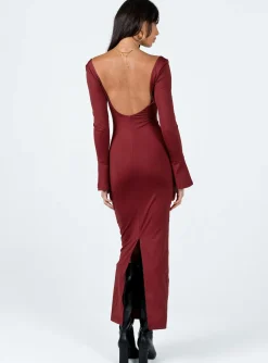Princess Polly Belfa Long Sleeve Maxi Dress Burgundy Best Sale