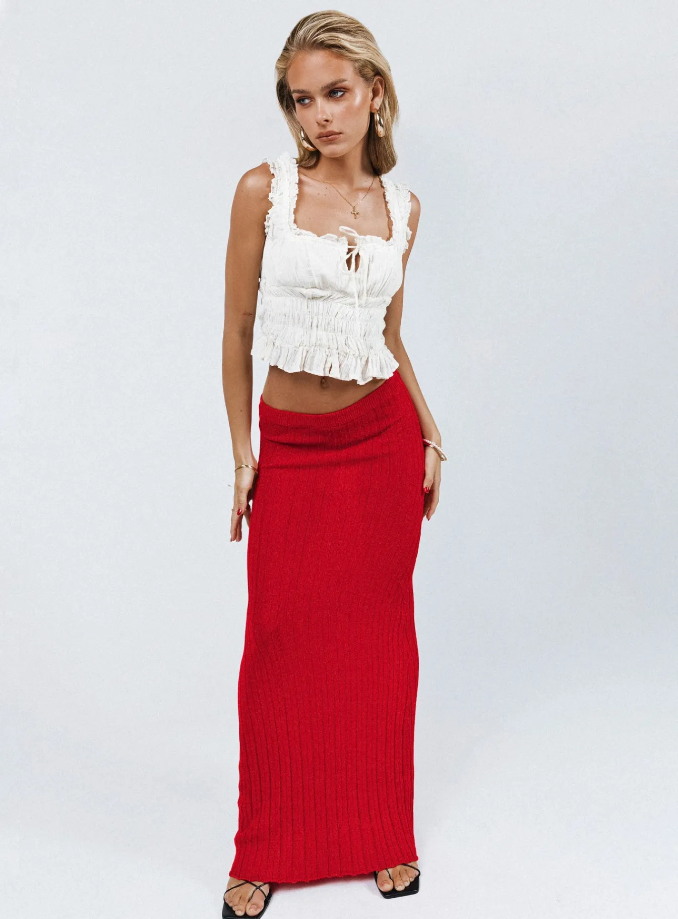 Princess Polly Belle Knit Maxi Skirt Red Outlet