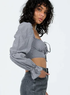Princess Polly Bellevue Gingham Top  Black / White Sale