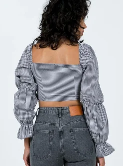 Princess Polly Bellevue Gingham Top  Black / White Sale