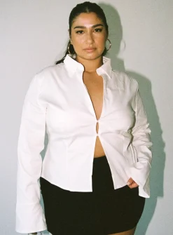 Princess Polly Belshaw Lace Up Back Shirtcurve   Ivory Best