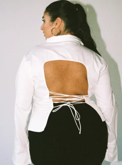 Princess Polly Belshaw Lace Up Back Shirtcurve   Ivory Best