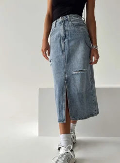 Princess Polly Belsie Midi Skirt Light Wash  Denim Discount