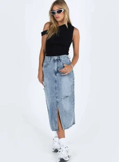 Princess Polly Belsie Midi Skirt Light Wash  Denim Discount