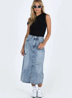 Princess Polly Belsie Midi Skirt Light Wash  Denim Discount