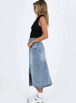 Princess Polly Belsie Midi Skirt Light Wash  Denim Discount