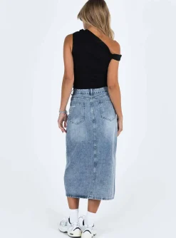 Princess Polly Belsie Midi Skirt Light Wash  Denim Discount