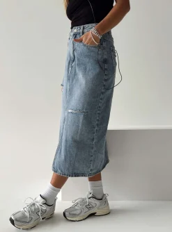 Princess Polly Belsie Midi Skirt Light Wash  Denim Discount