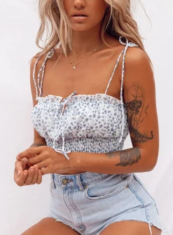 Princess Polly Benita Top   White/Blue Best Sale