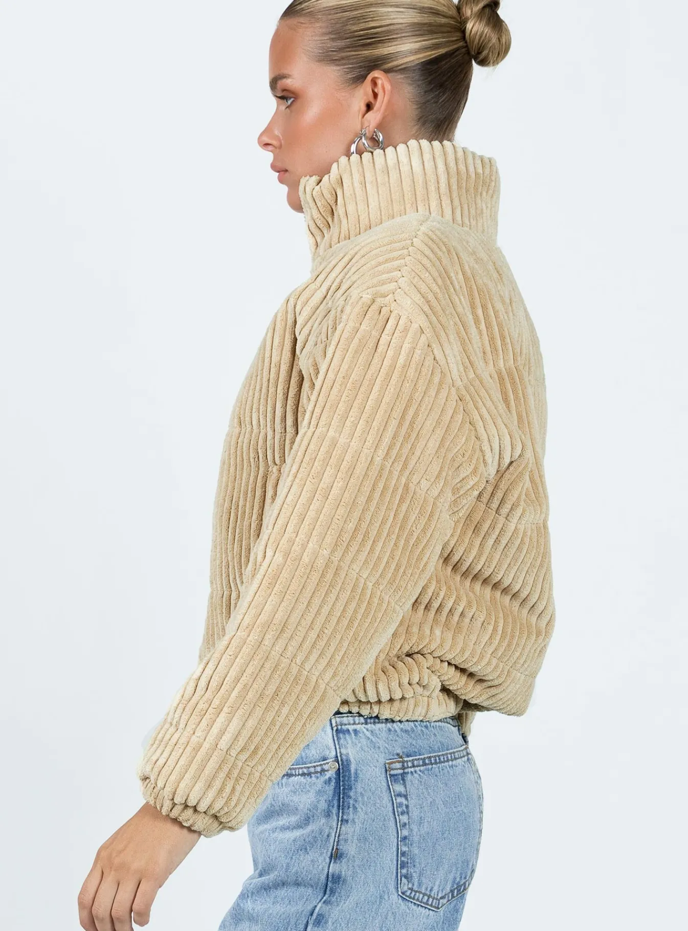 Princess Polly Benli Cord Puffer Jacket Beige Flash Sale