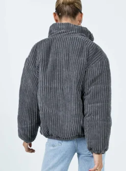 Princess Polly Benli Cord Puffer Jacket Slate Fashion