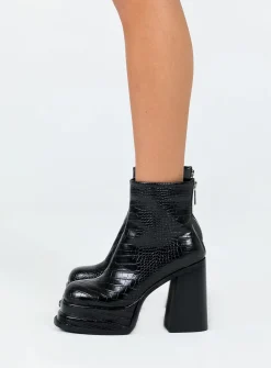 Princess Polly Benon Platform Ankle Boots  Black Flash Sale