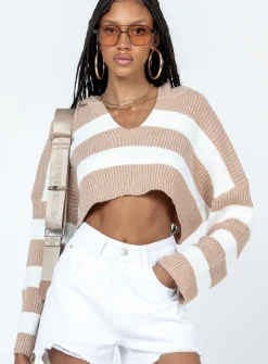 Princess Polly Benson Cropped Sweater  Beige/White Online