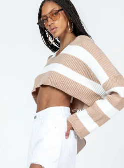 Princess Polly Benson Cropped Sweater Beige/White Online