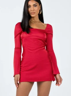 Princess Polly Beresford Long Sleeve Mini Dress  Red Best