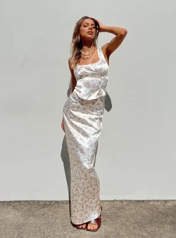 Princess Polly Berlin Satin Maxi Skirt  White New