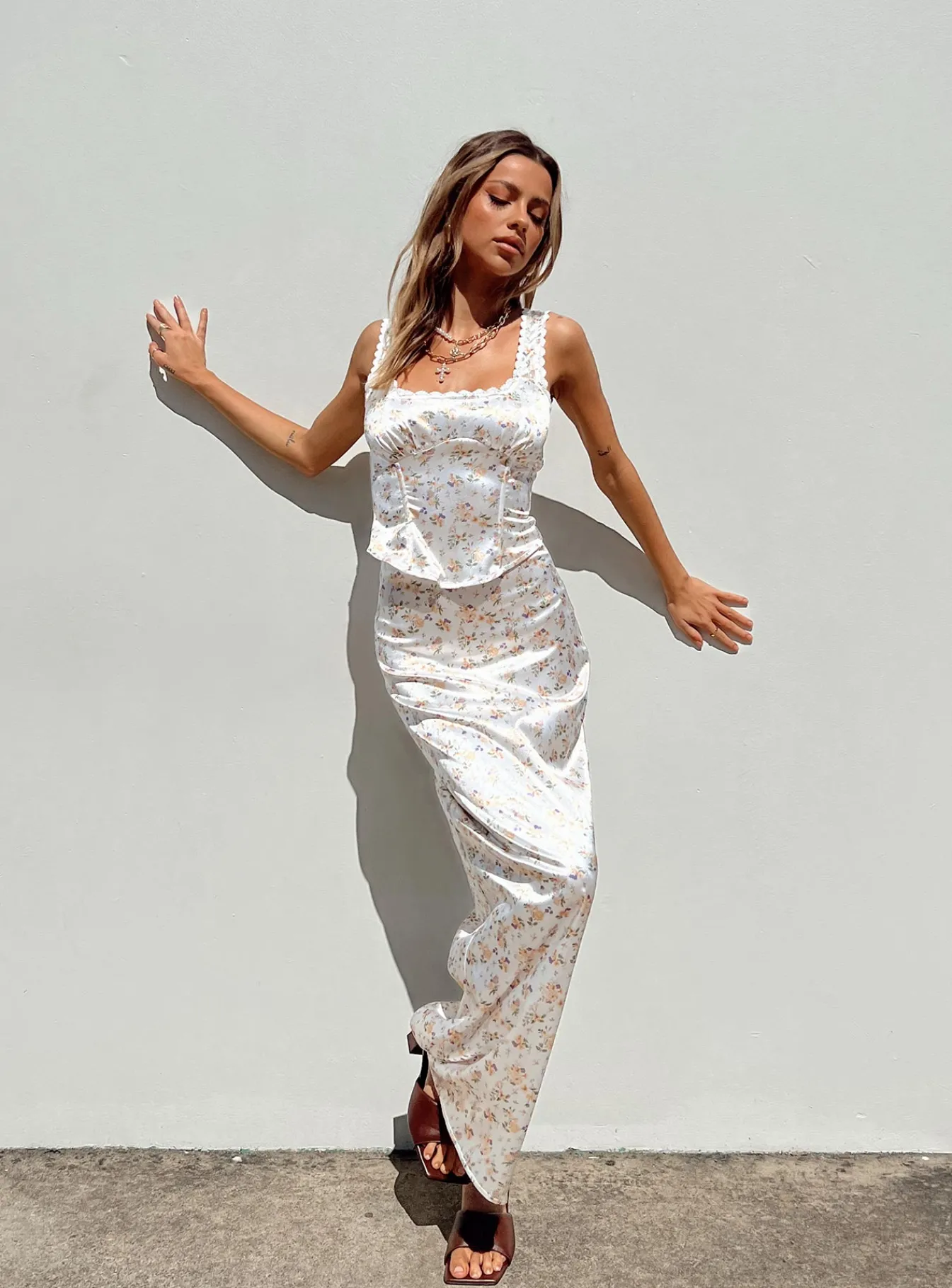Princess Polly Berlin Satin Maxi Skirt White New
