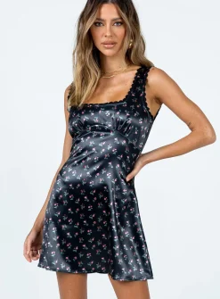 Princess Polly Berlin Satin Mini Dress  Black Floral Store
