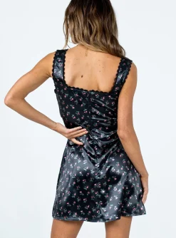 Princess Polly Berlin Satin Mini Dress  Black Floral Store