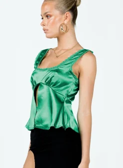 Princess Polly Berlin Satin Top Green New