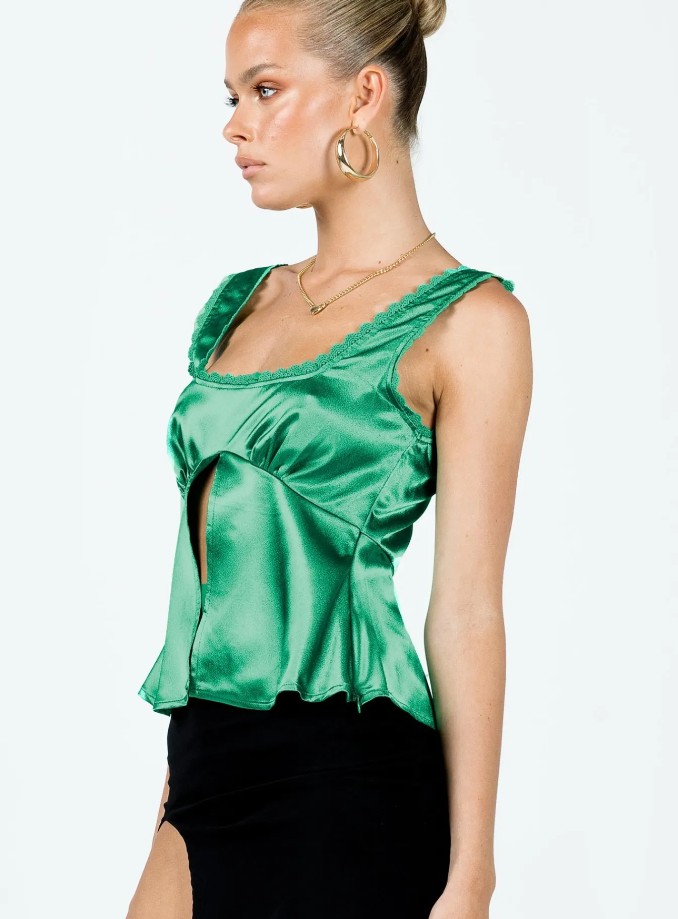 Princess Polly Berlin Satin Top Green New