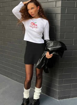 Princess Polly Betty Boop Cherry Girl Long Sleeve Top  White Clearance
