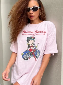 Princess Polly Betty Boop Oversized Biker Tee  Pink Shop