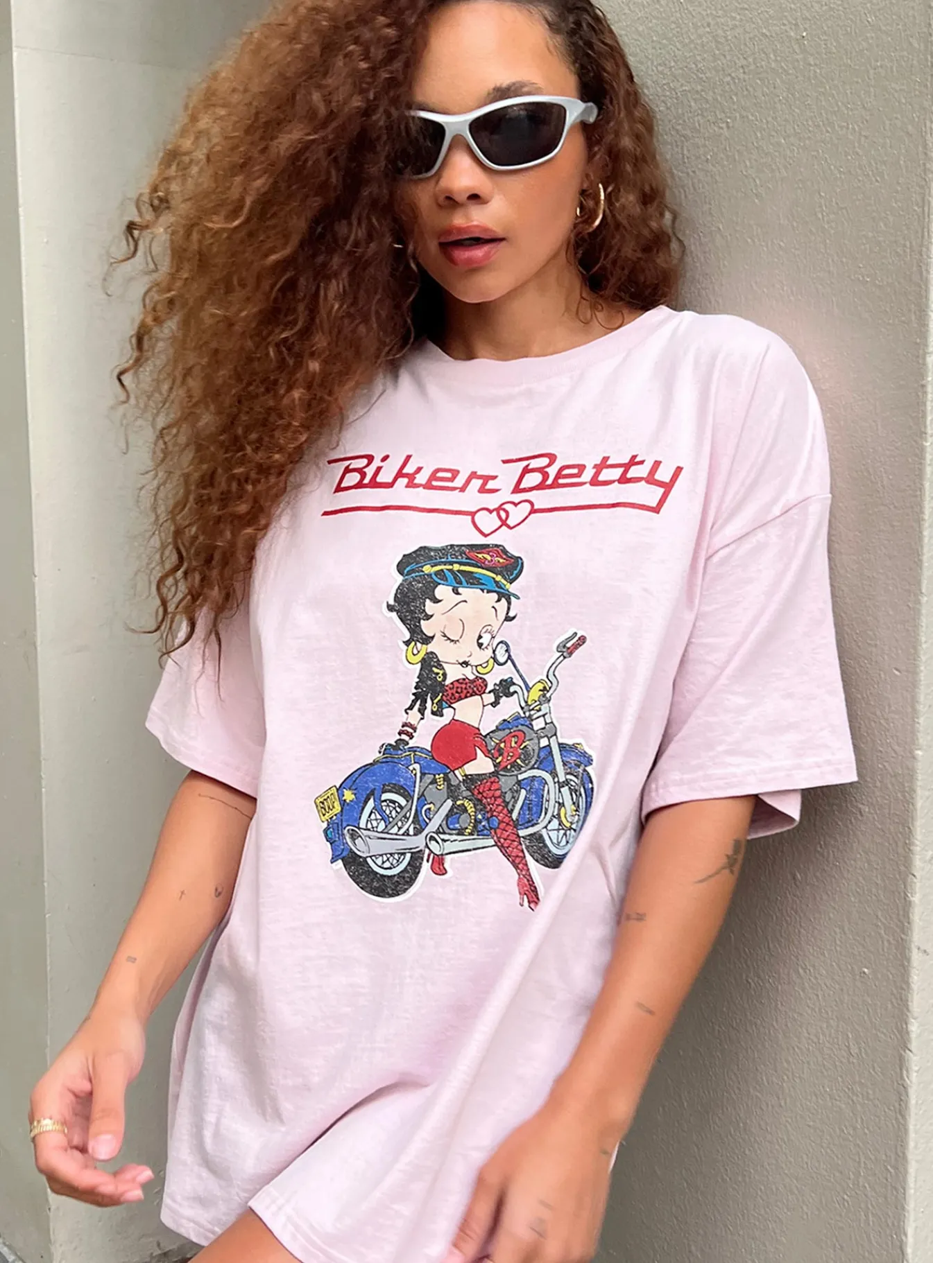 Princess Polly Betty Boop Oversized Biker Tee Pink Shop