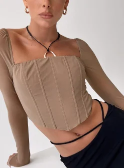 Princess Polly Beverly Long Sleeve Top  Beige Fashion