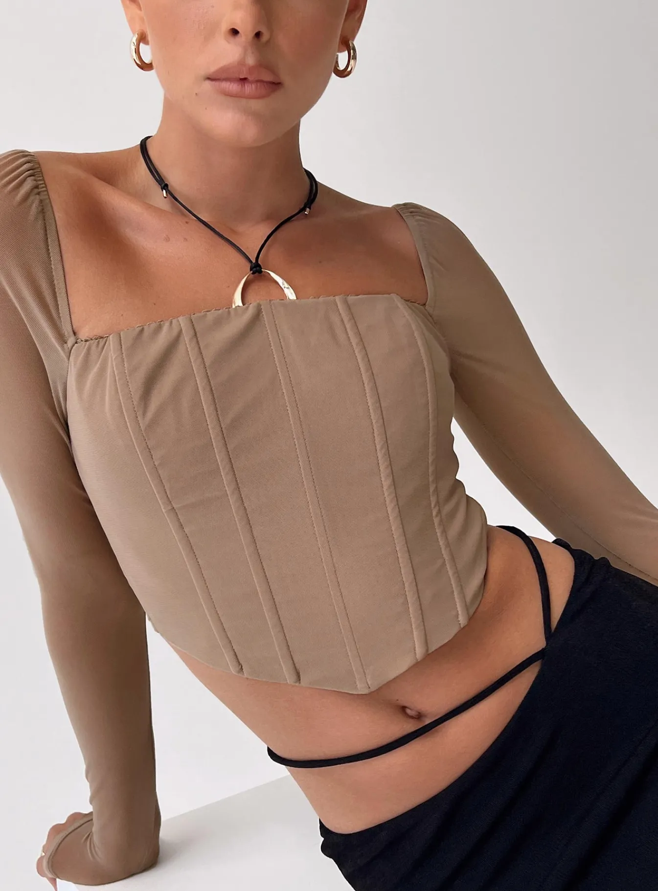 Princess Polly Beverly Long Sleeve Top Beige Fashion