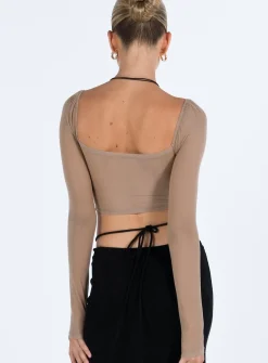 Princess Polly Beverly Long Sleeve Top Beige Fashion