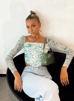 Princess Polly Beverly Long Sleeve Top/ White   Green Flash Sale