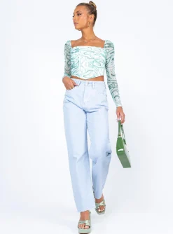 Princess Polly Beverly Long Sleeve Top/ White Green Flash Sale