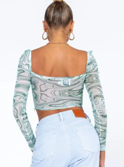 Princess Polly Beverly Long Sleeve Top/ White Green Flash Sale
