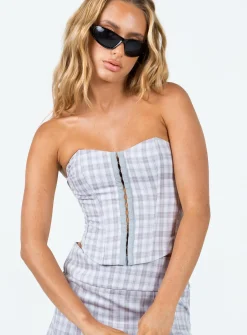 Princess Polly Bladini Corset Top Grey Check Shop