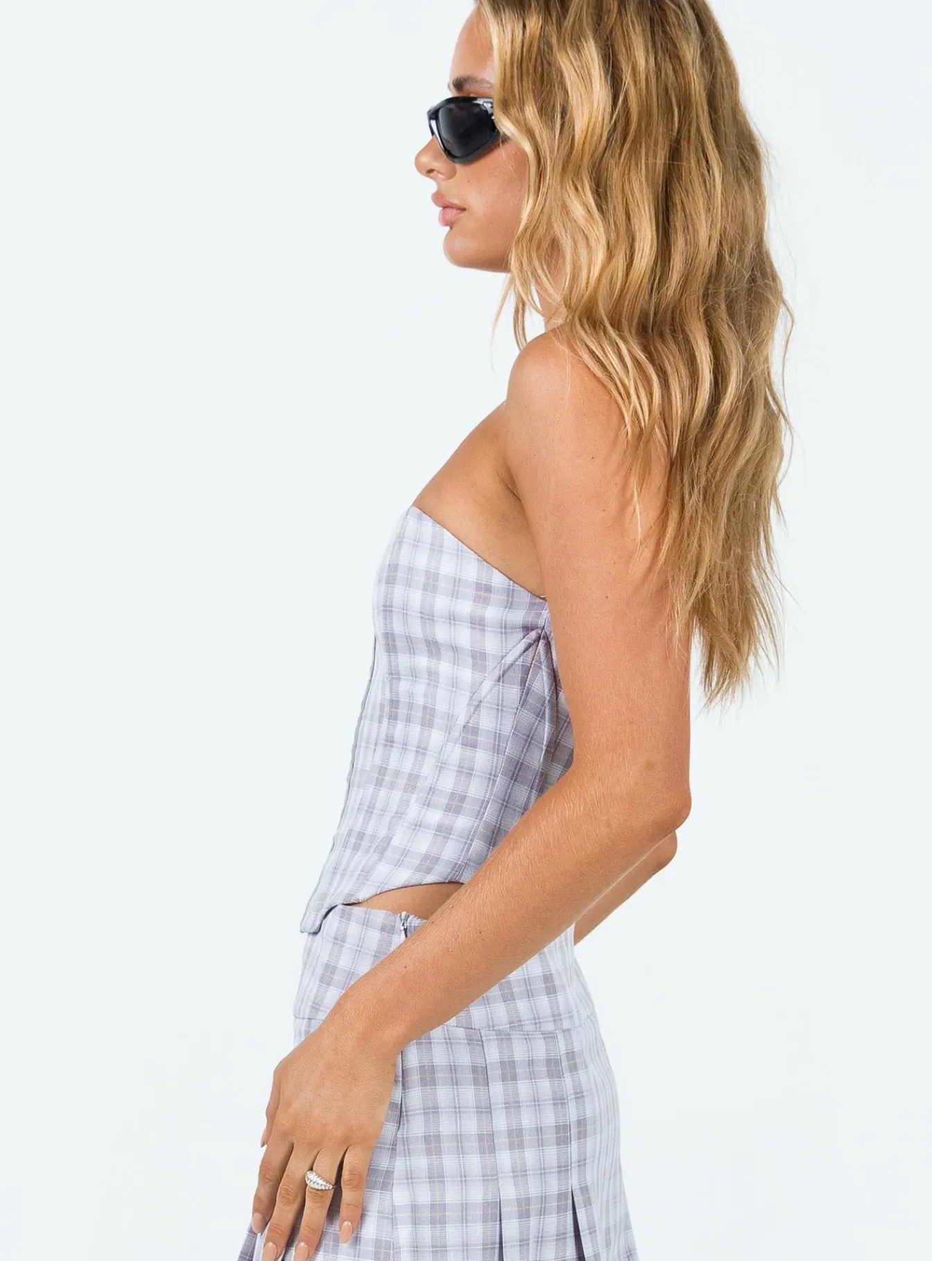 Princess Polly Bladini Corset Top Grey Check Shop