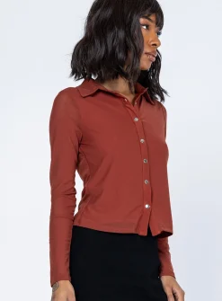 Princess Polly Blanca Long Sleeve Top  Brown Best