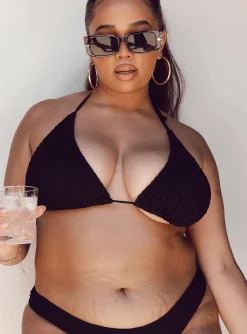 Princess Polly Blanca Triangle Shirred Bikini Topcurve   Black Outlet