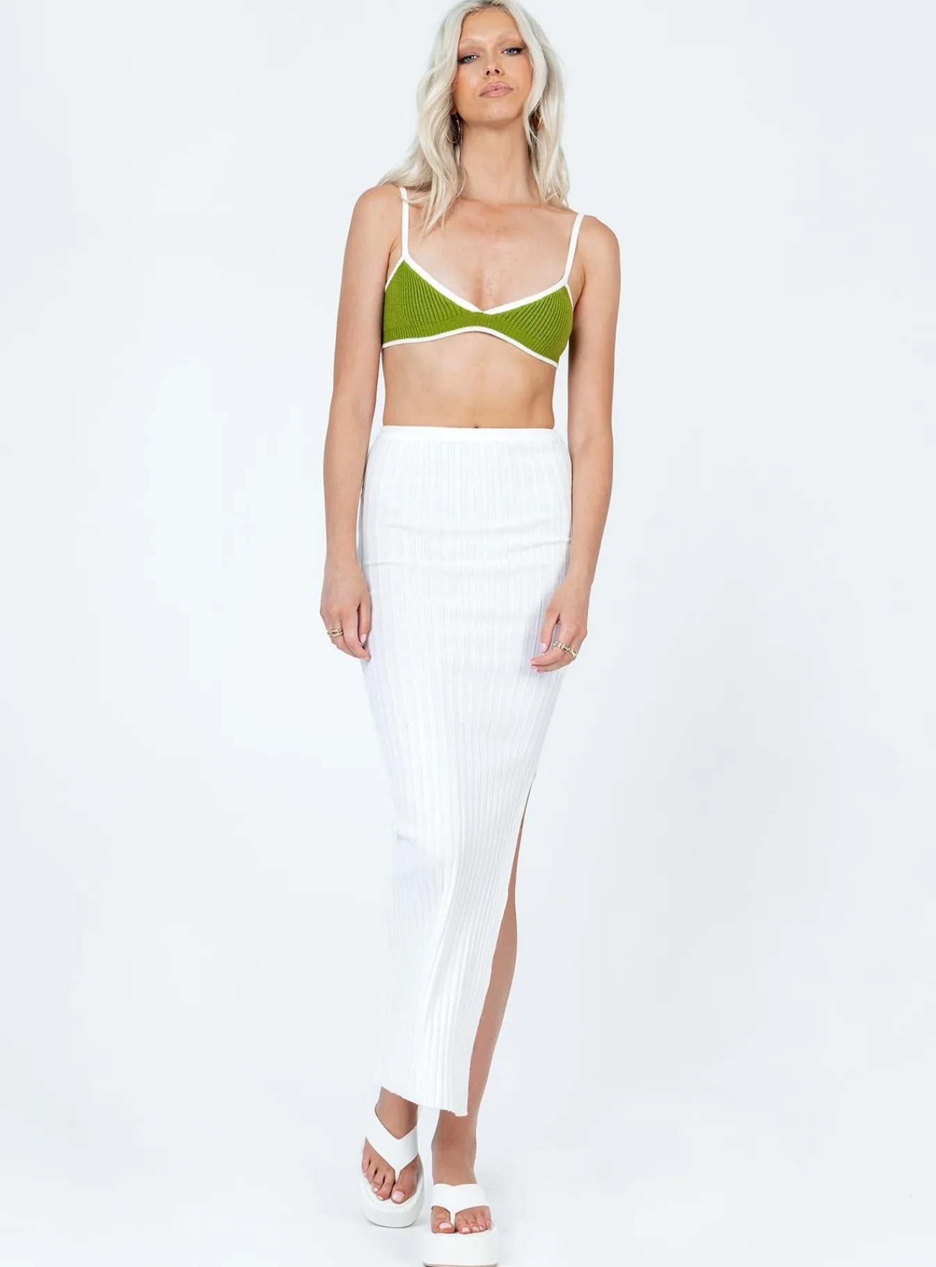 Princess Polly Blend Dannie Mid Waist Knit Skirt White Discount