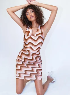 Princess Polly Bliss Mini Dress  Brown Multi Store