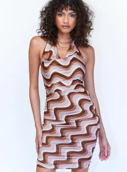 Princess Polly Bliss Mini Dress  Brown Multi Store