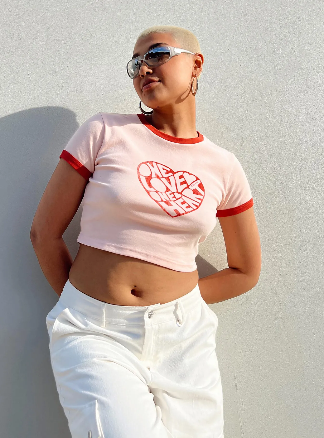 Princess Polly Bob Marley One Love One Heart Cropped Tee Pink Sale
