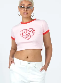 Princess Polly Bob Marley One Love One Heart Cropped Tee  Pink Sale
