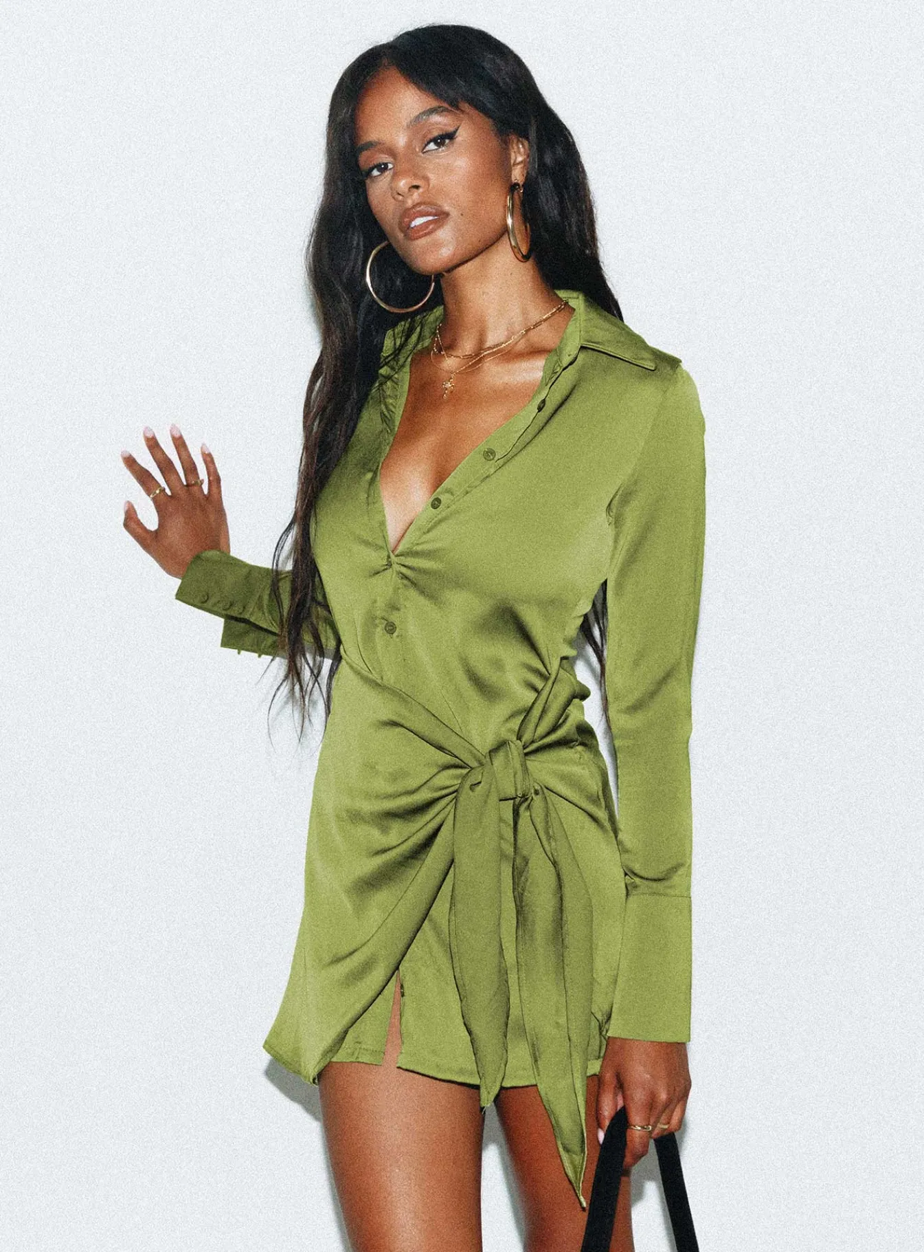 Princess Polly Bodeni Long Sleeve Mini Dress Green Outlet
