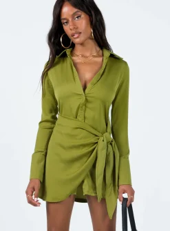 Princess Polly Bodeni Long Sleeve Mini Dress  Green Outlet