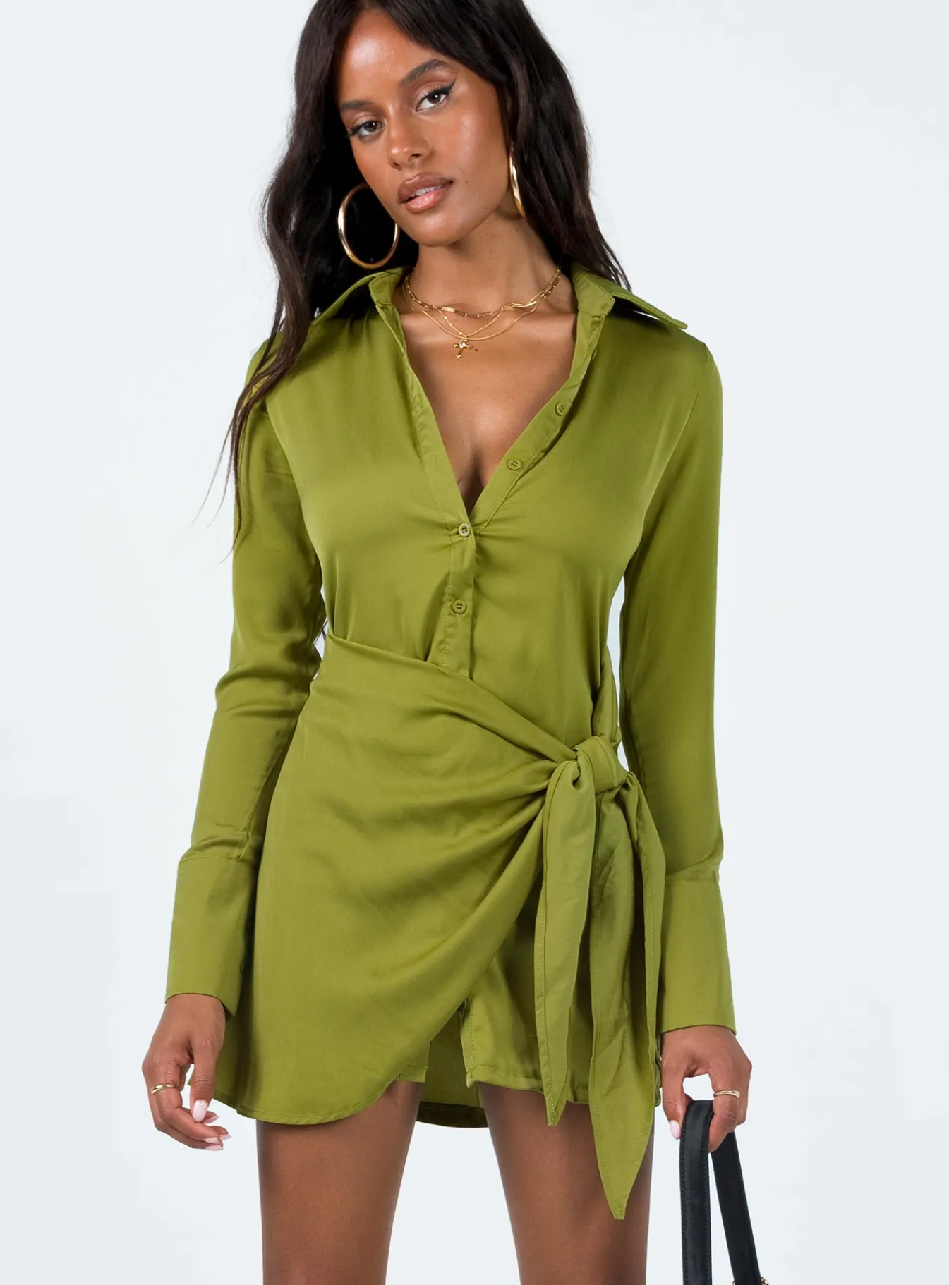 Princess Polly Bodeni Long Sleeve Mini Dress Green Outlet