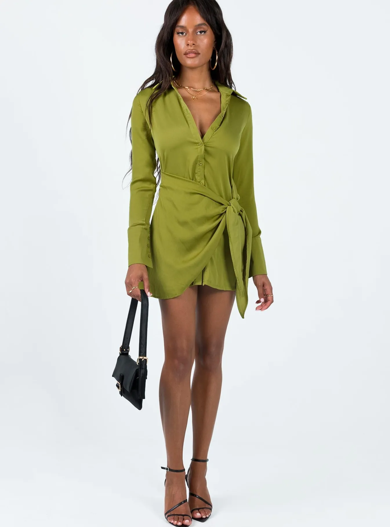 Princess Polly Bodeni Long Sleeve Mini Dress Green Outlet